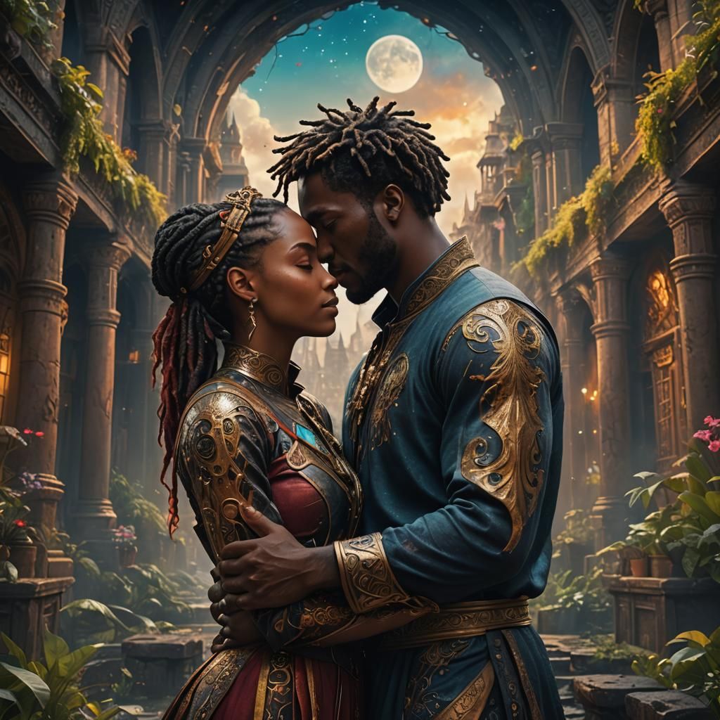 Embracing Couple in Detailed Matte Painting
