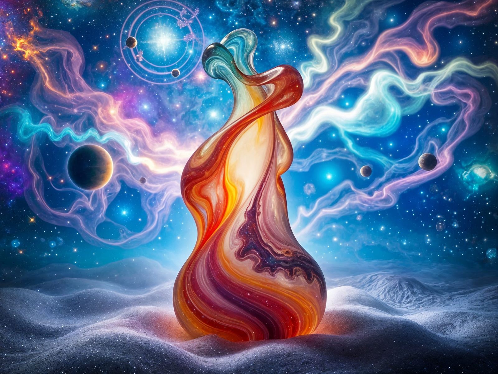 Vivid Glass Nebula in Cosmic Space Art