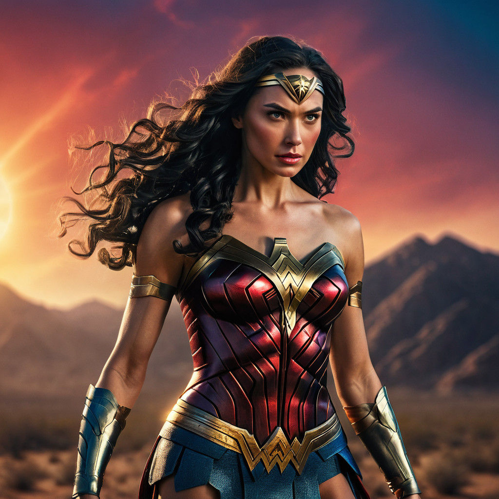 A stunning portrait of a Superheroine Wonder Woman- landscap...