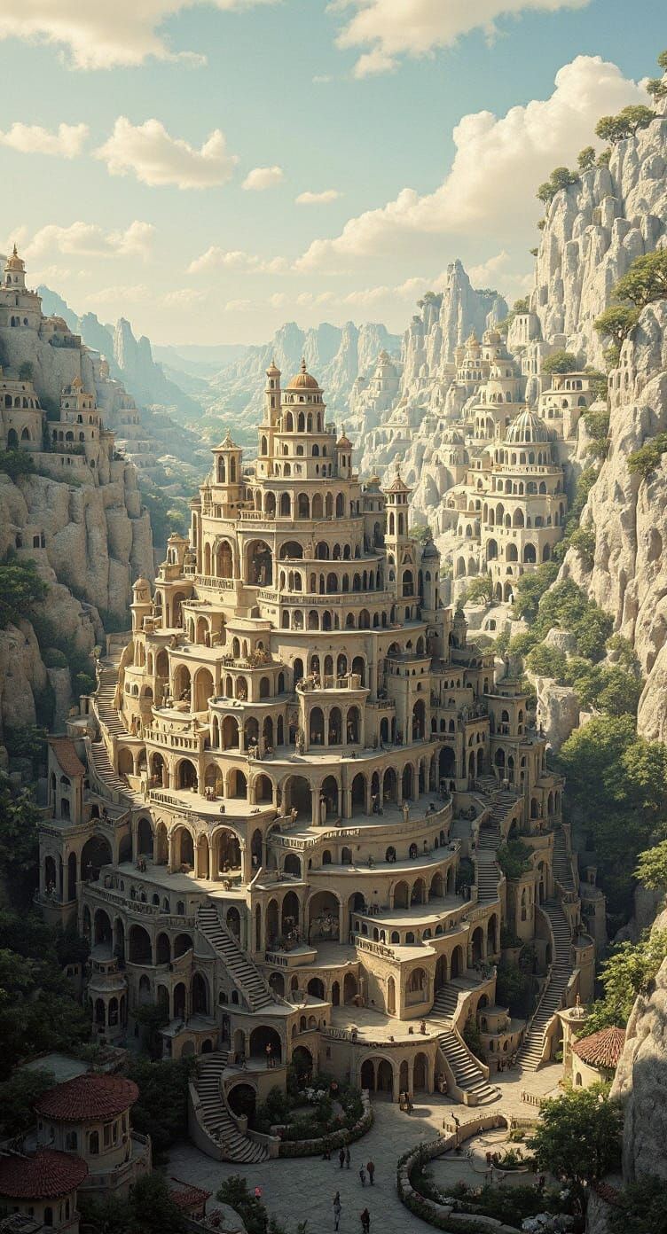 Escher-esque Terraced Buildings in Distant Horizon