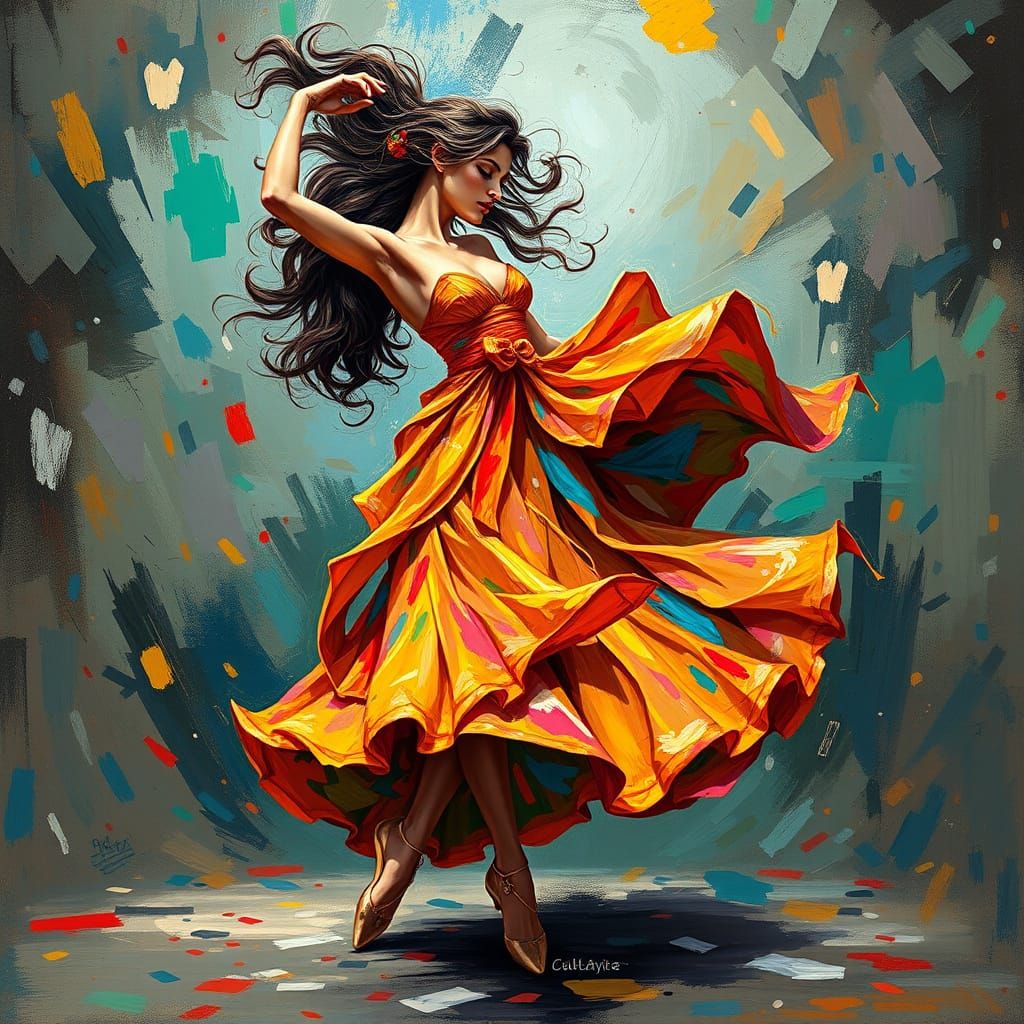 Dynamic Impasto Dancer in Abstract Setting
