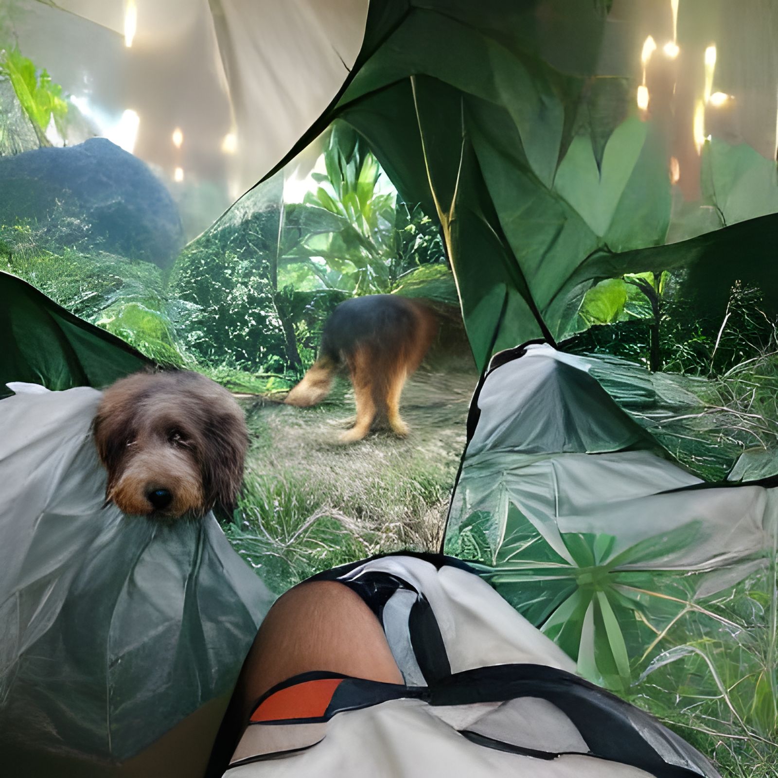 Jungle Tent Life: A Dog's Companionship