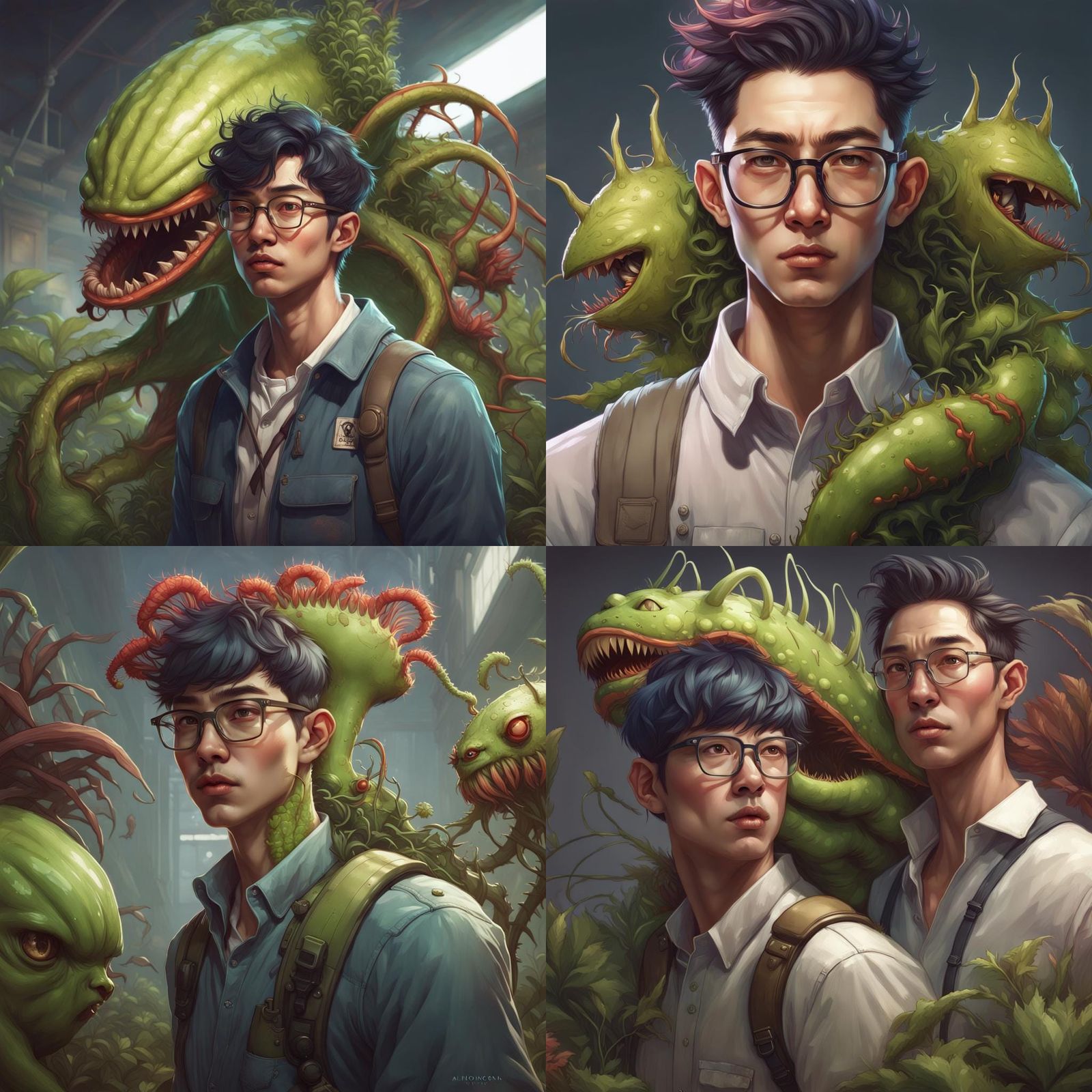 Gardener Protected by Venus Flytrap Monster: Digital Portrai...
