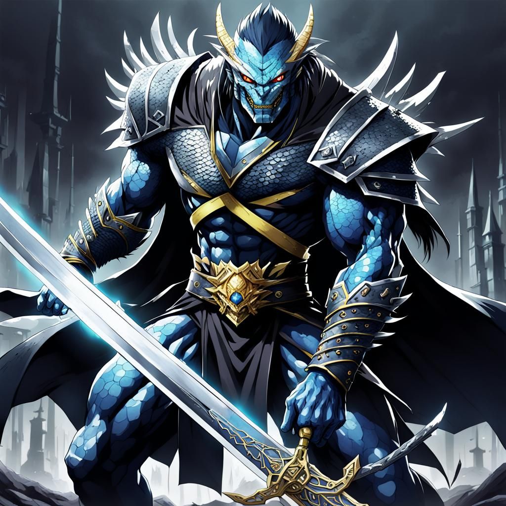 Lizardfolk Warrior with Cursed Sword in Anime Style