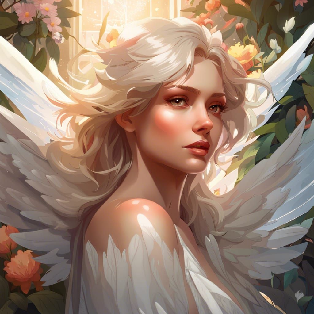 Angel with Luminous Wings in Secret Garden