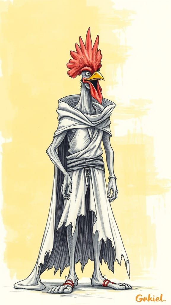 Comical Rooster Wizard in Whimsical Fantasy Setting