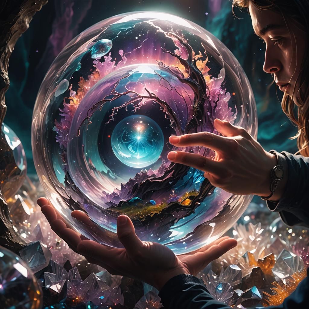 Mystical Landscape in Crystal Orb: Surreal Concept Art