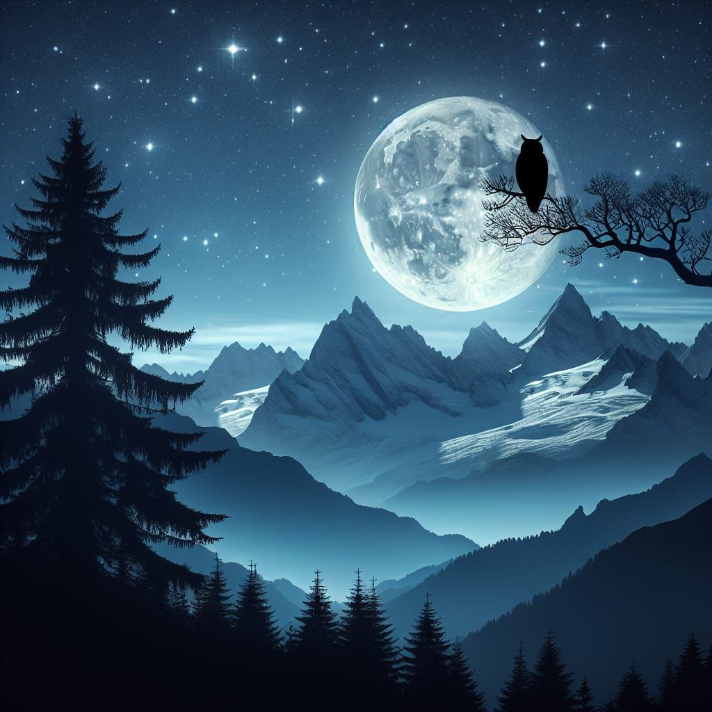 Owl in the moonlight