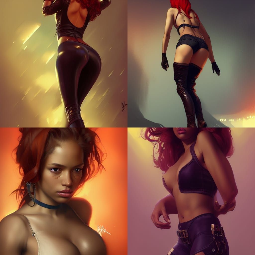 Redhead Ebony Portrait with Boots in Detailed Style