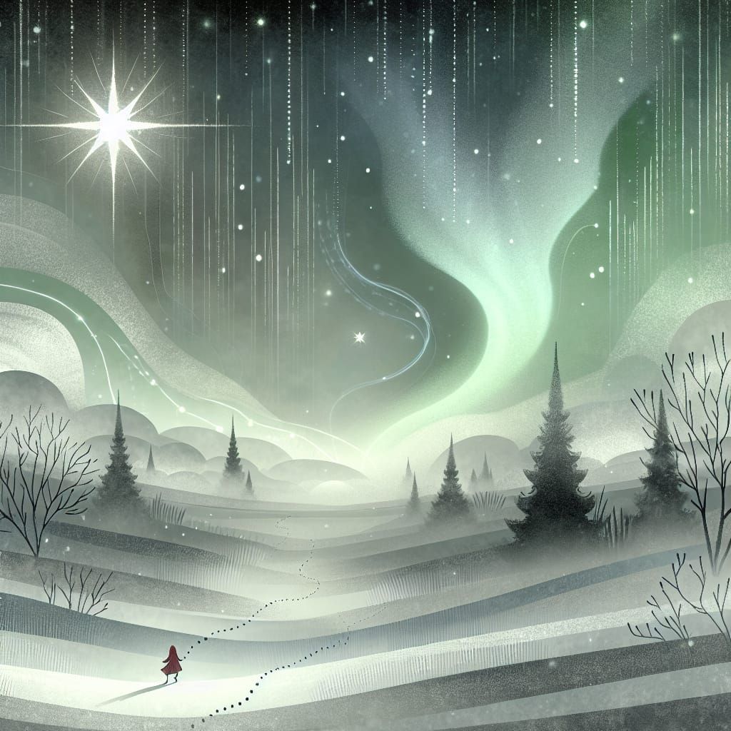 Ethereal Starlight in a Whimsical, Snowy Landscape