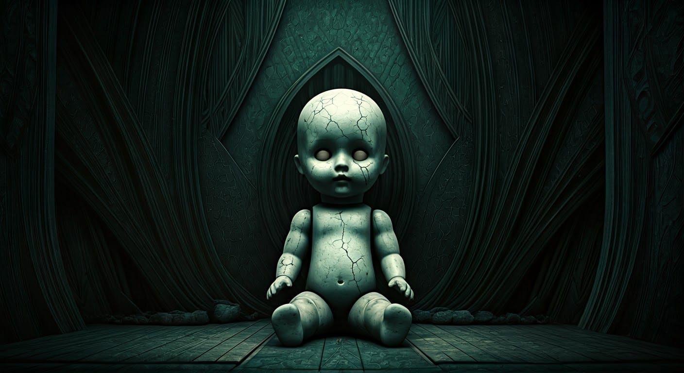 Eerie Antique Doll in Art Deco Post-Apocalyptic Setting