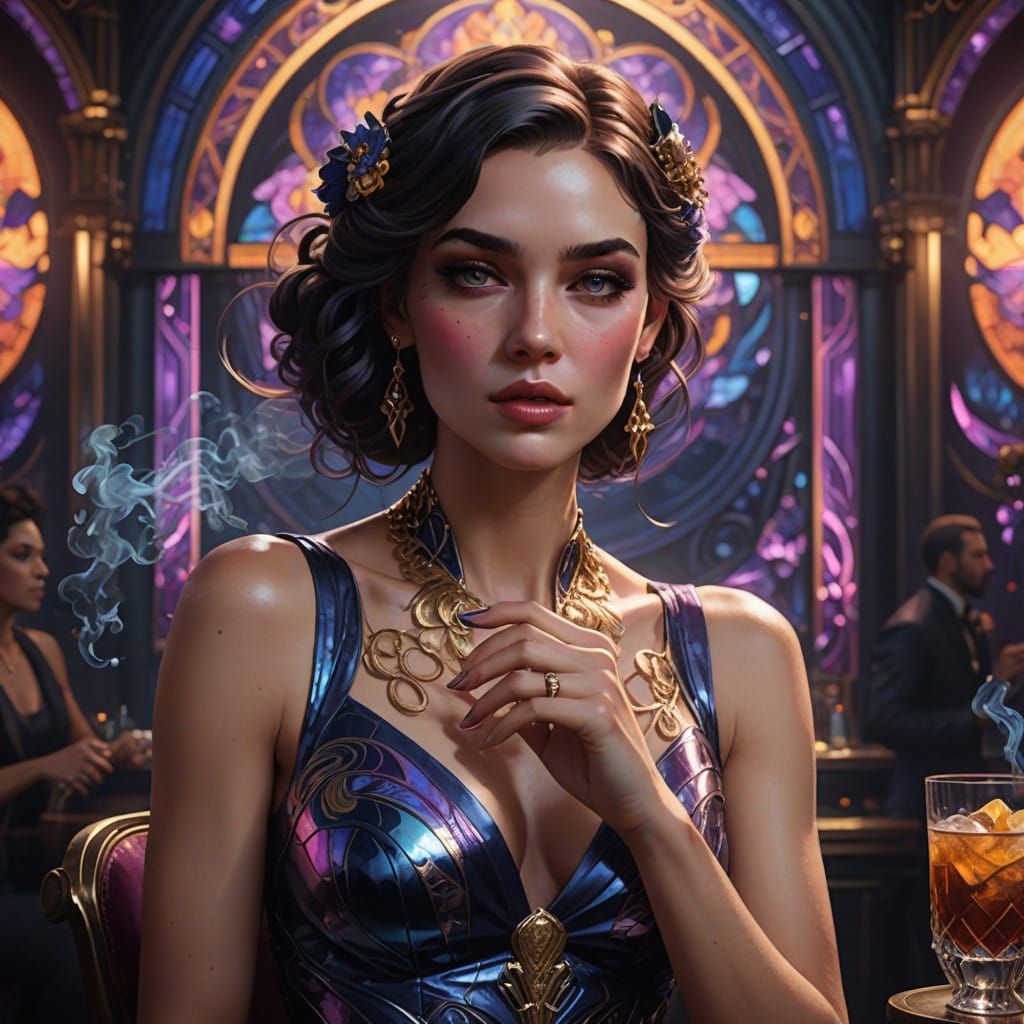 Sultry Nightclub Beauty Smokes a Cigarette in Elegant Style