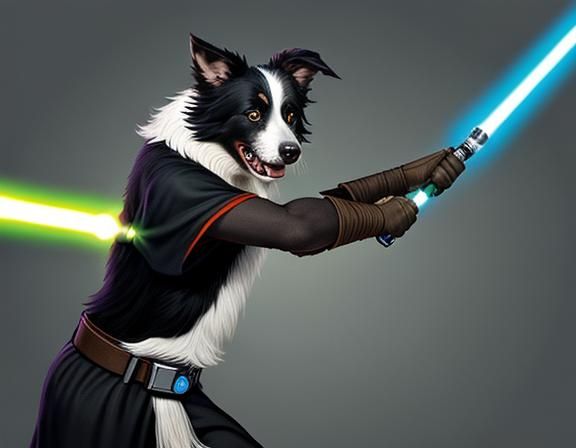 Anthropomorphic Border Collie Jedi Trainee