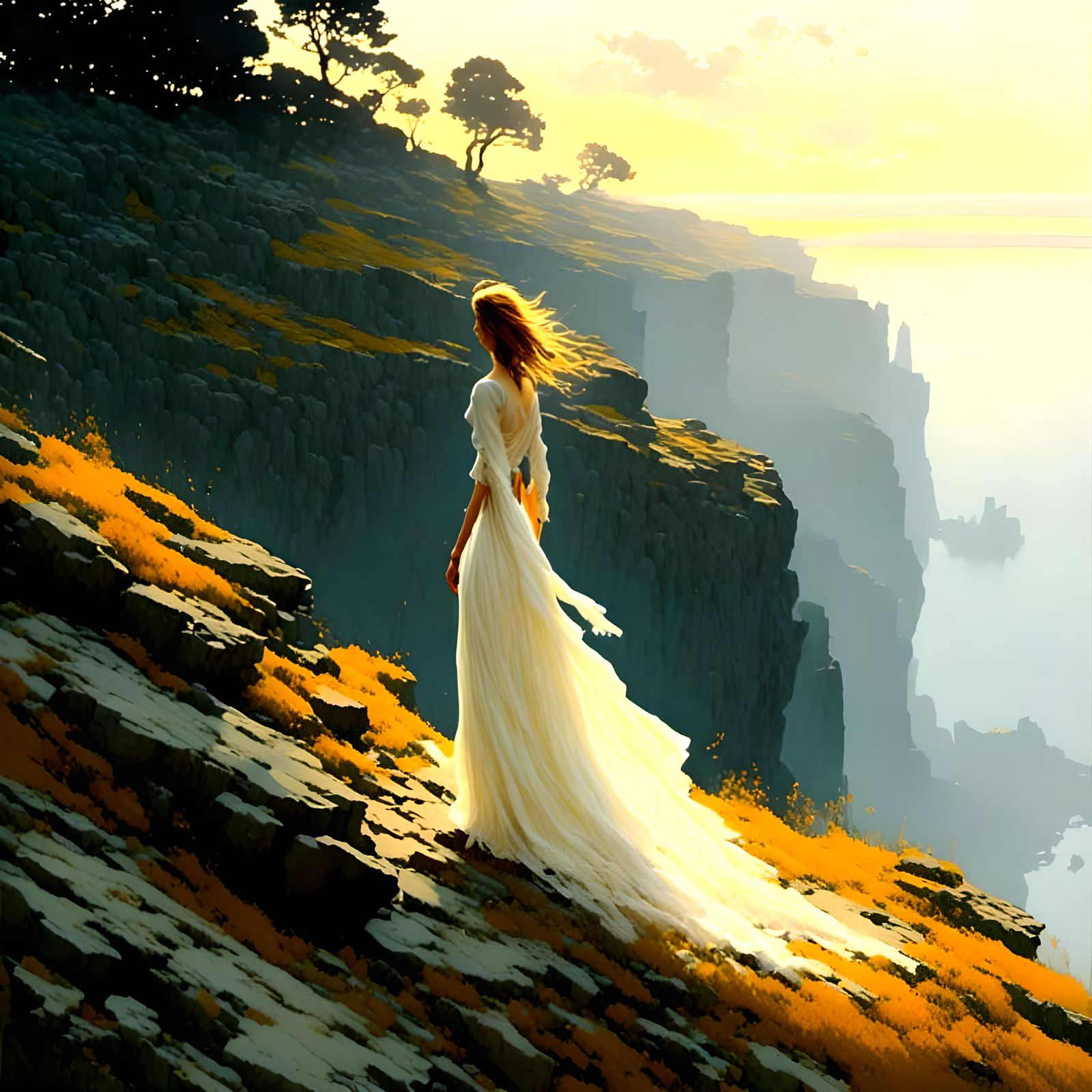 Tall woman, high cliff