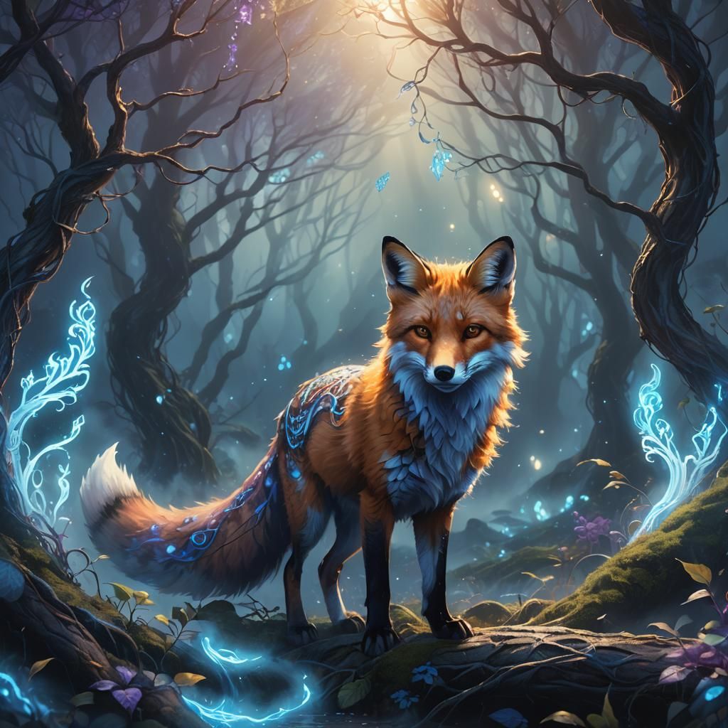 Ethereal Fantasy Fox in a Misty Forest