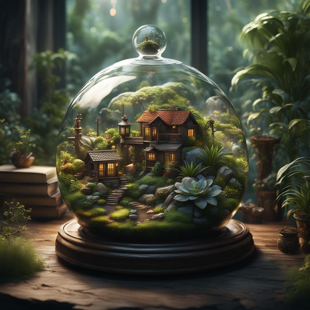 Hyperrealistic Terrarium Ecosystems in Detailed Matte Painti...