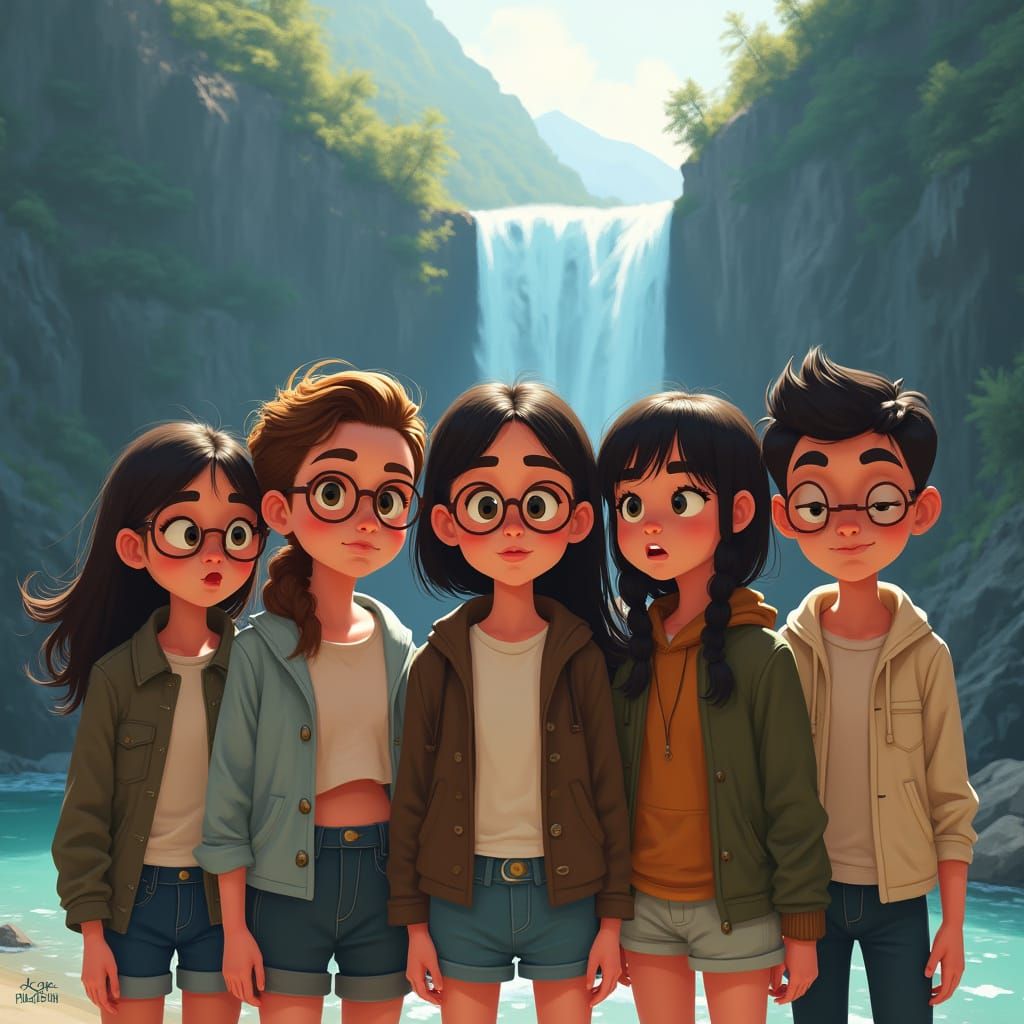 Adolescentes en la Montaña: Una Pintura Digital de Amistad y...
