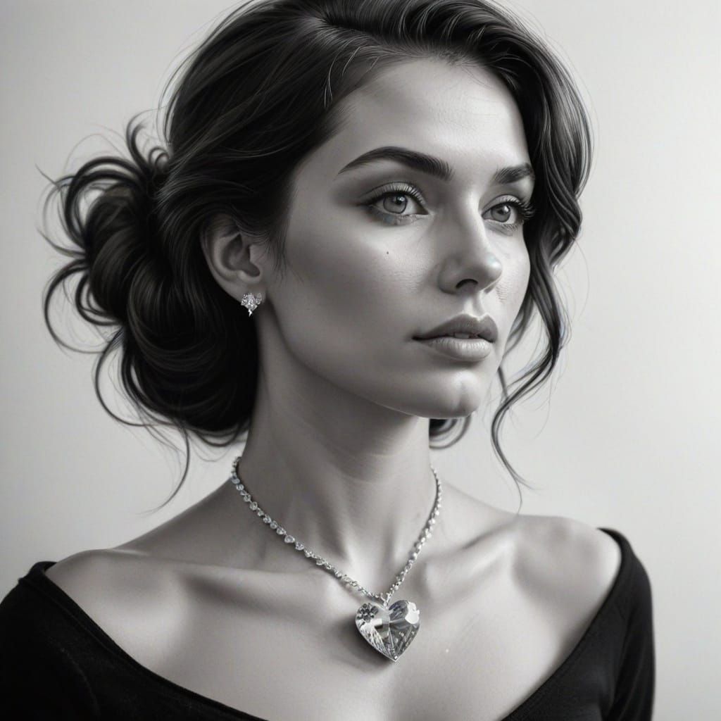 Woman with Diamond Necklace: Black and White Sketch