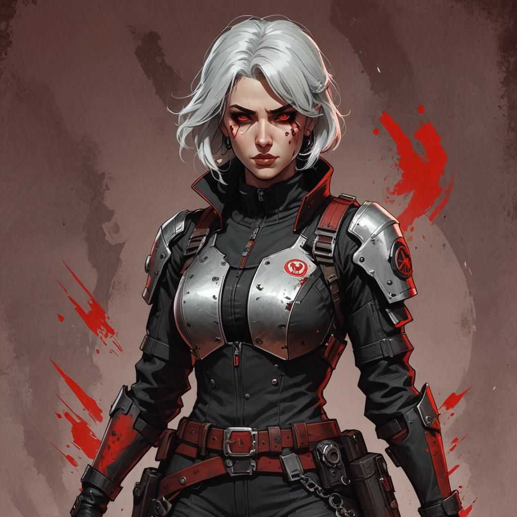 Cyborg Assassin in Steampunk Style with Silver Hair