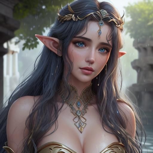 Elf Portrait in Greek Goddess Style, Wet Skin