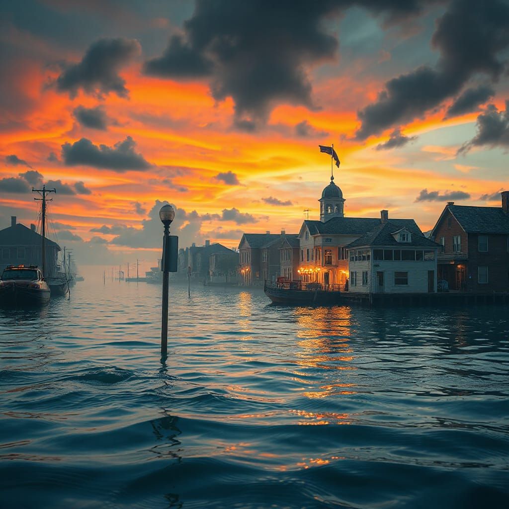 Surreal Coastal Flood Advisory in Vintage Colors