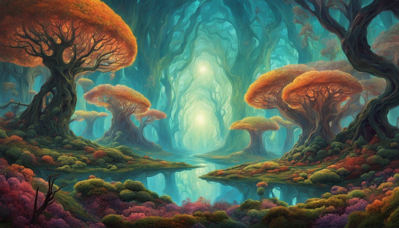 Surreal Organic Landscape in Psychedelic Art Style