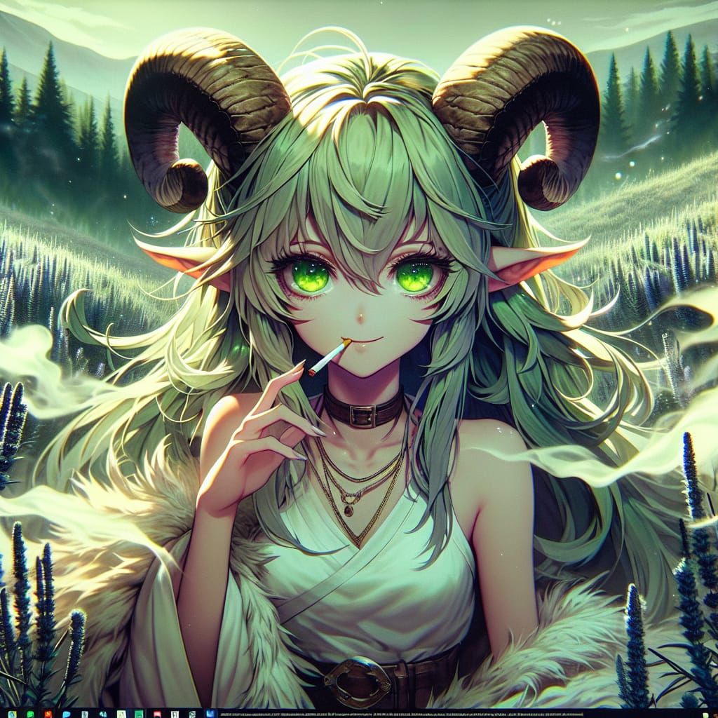 Anime Satyr Girl in Sagebrush Field: Detailed Matte Painting