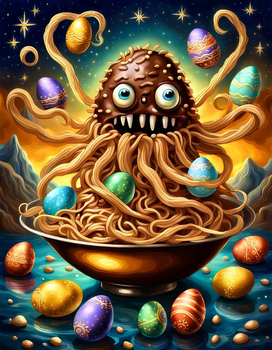 Surreal Easter Fantasy with Flying Spaghetti Monster
