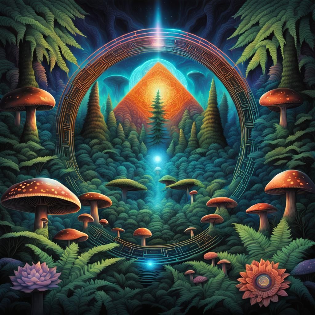 Futuristic Album Cover with Alien Forest Mandala