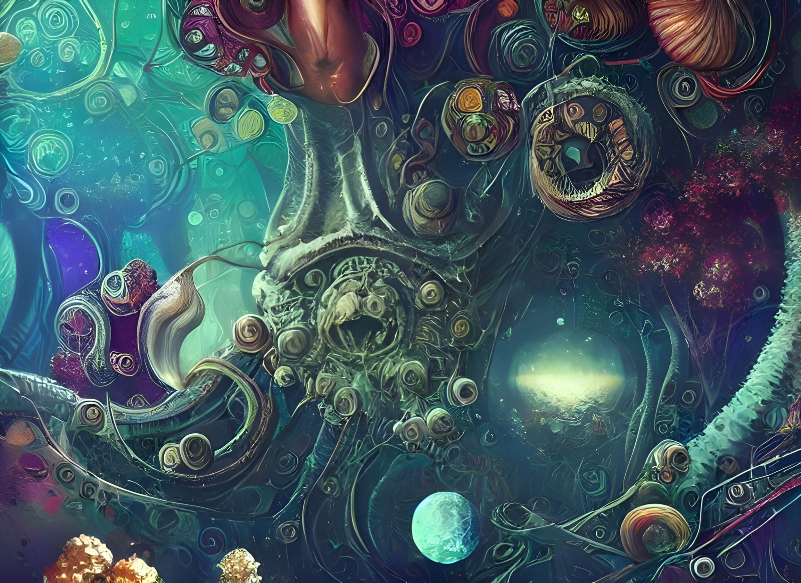 Psychedelic Planets with Mycelium Network in Surreal Style