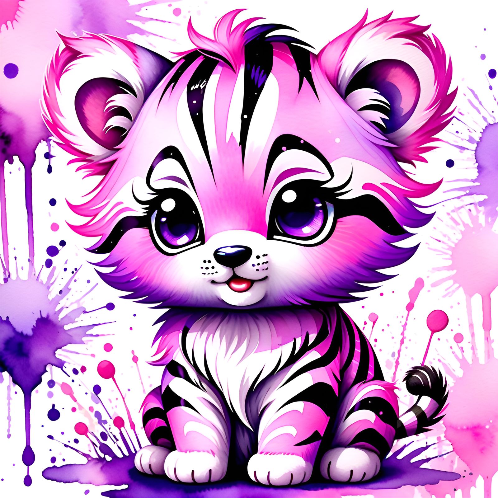 Cute Chibi Pallas Cub in Watercolor Style