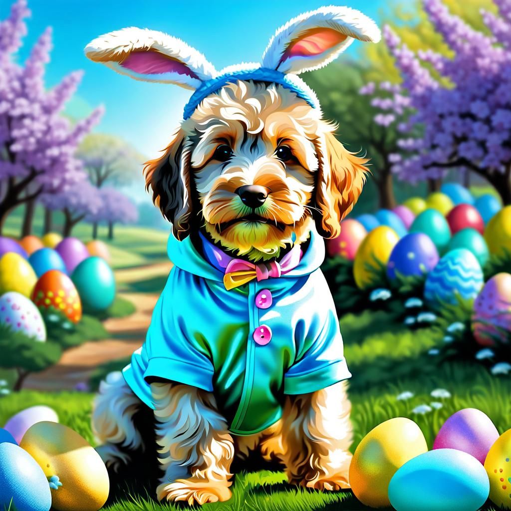 Labradoodle Puppy in Easter Bunny Costume