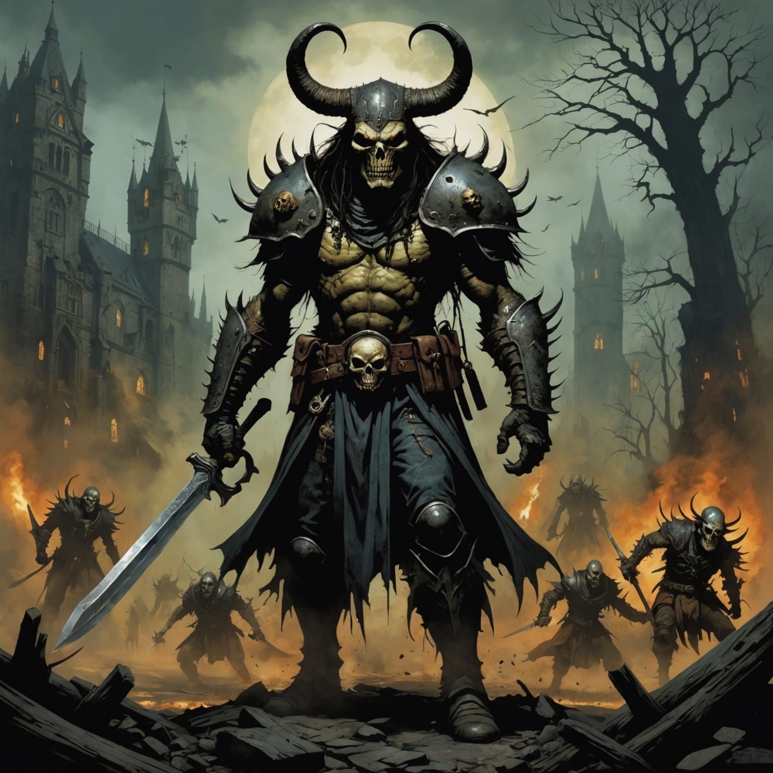 Grimdark Scene in Graphic Novel Style