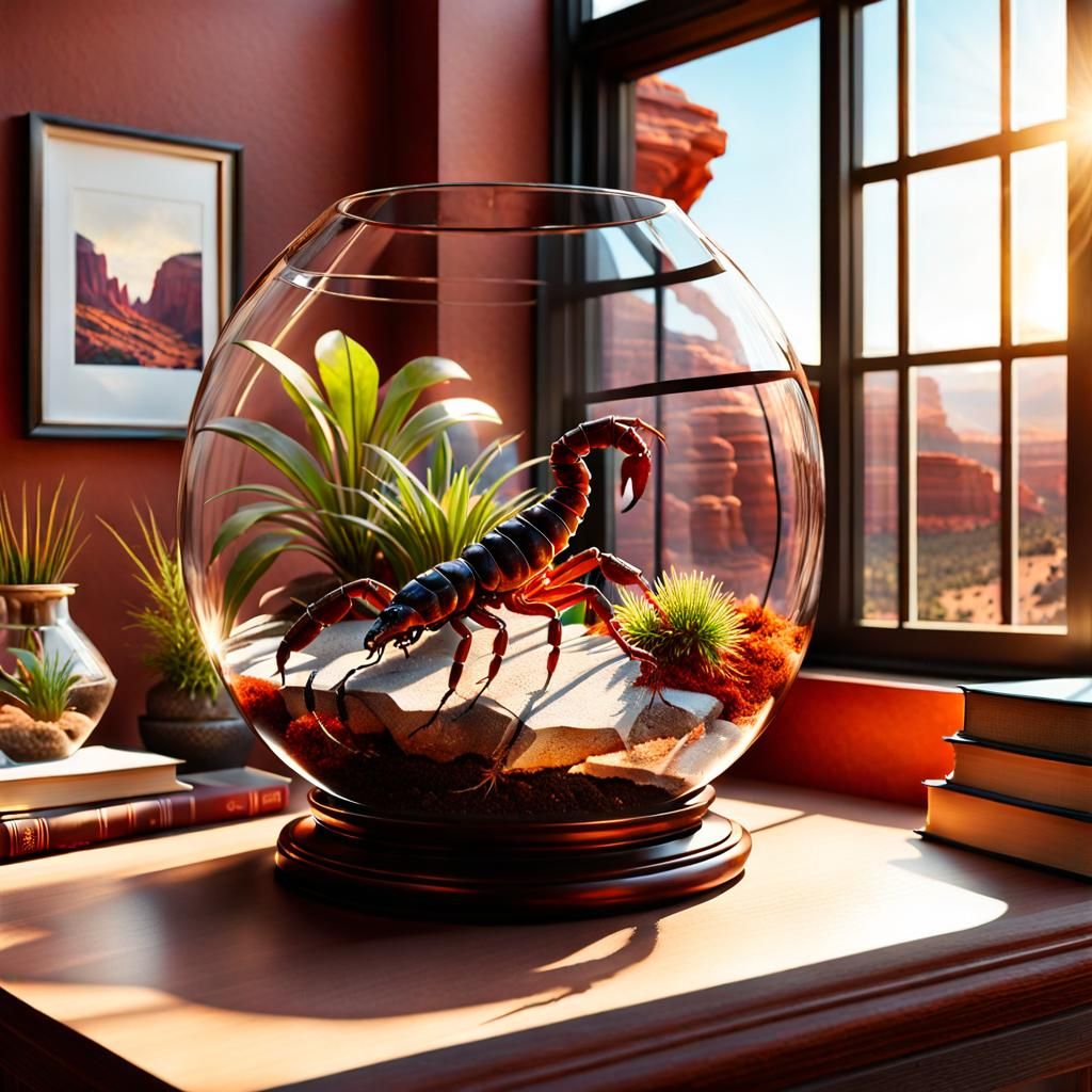 King Scorpion in Elaborate Terrarium, 3D Rendered