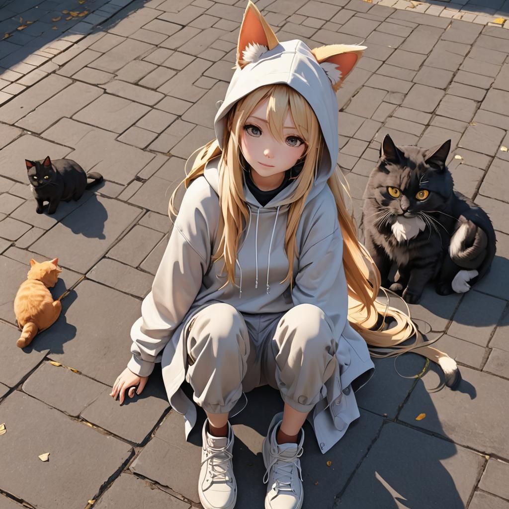 Anime Girl with Cat Features in 3D Style