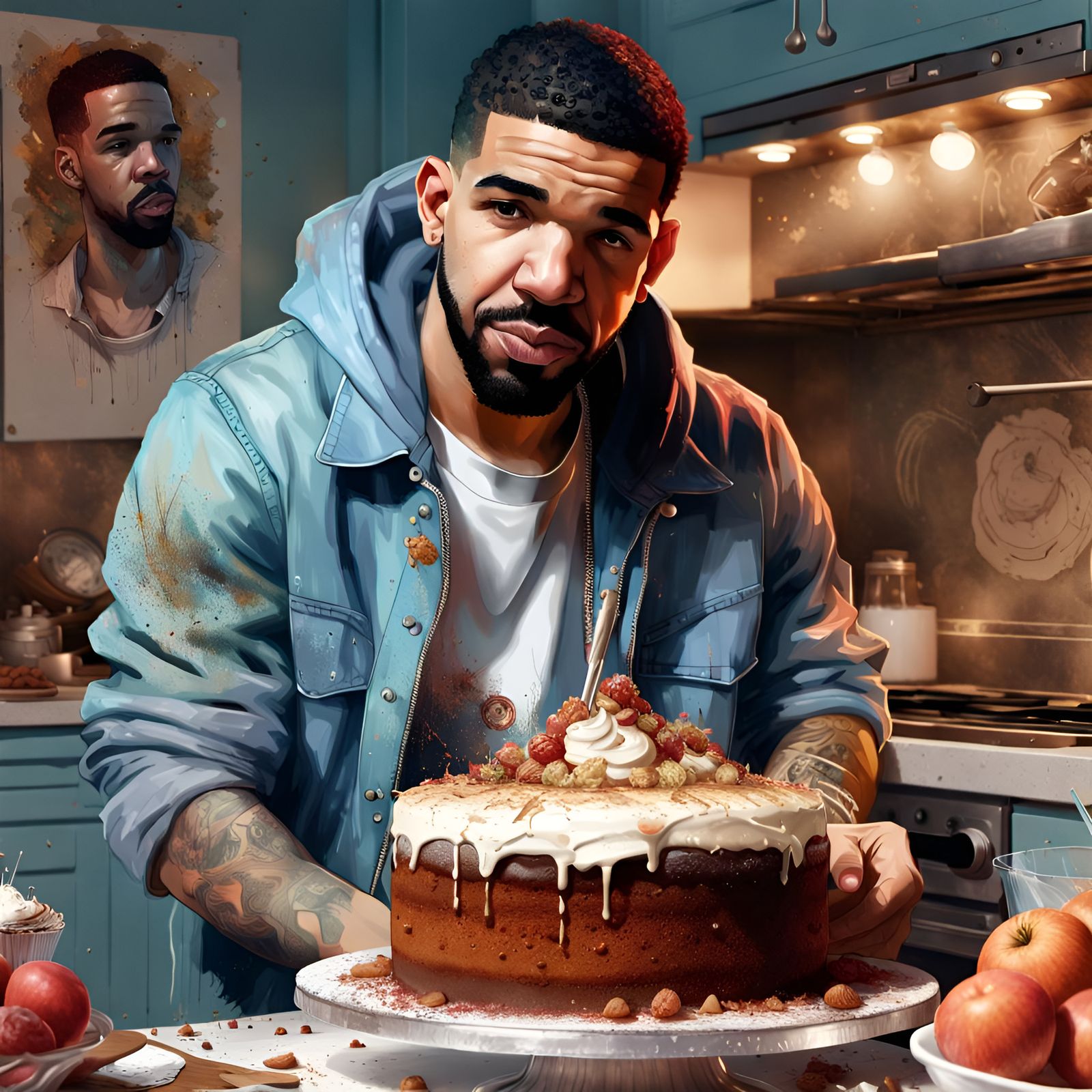 Drake Baking a Cake: Digital Illustration