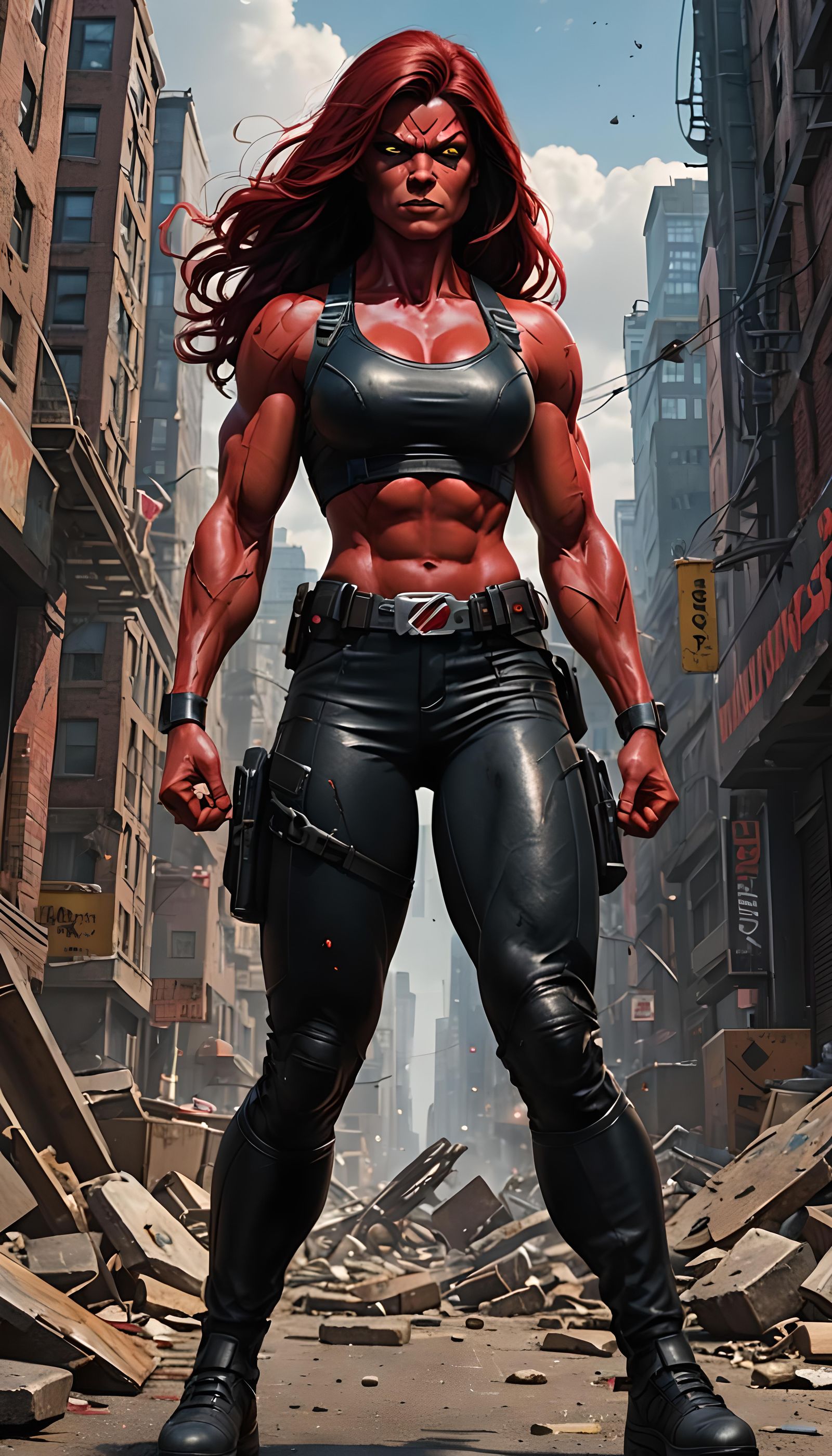 Red She-Hulk Powerhouse Bombshell in Detailed Digital Art