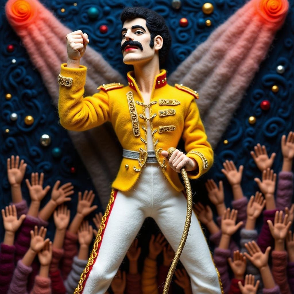 Freddie Mercury Felt Art: Iconic Yellow Jacket