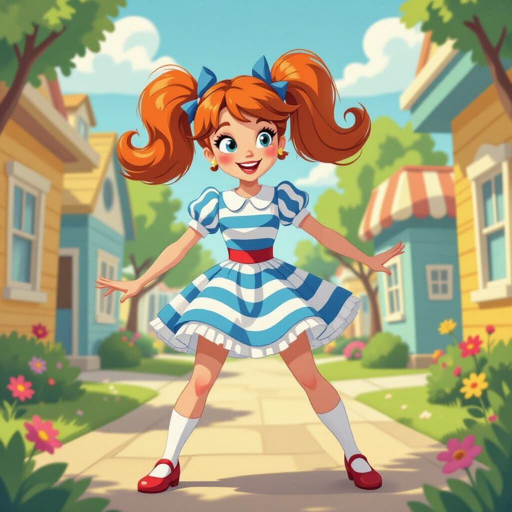 Ginger Haired Woman in Cartoon World