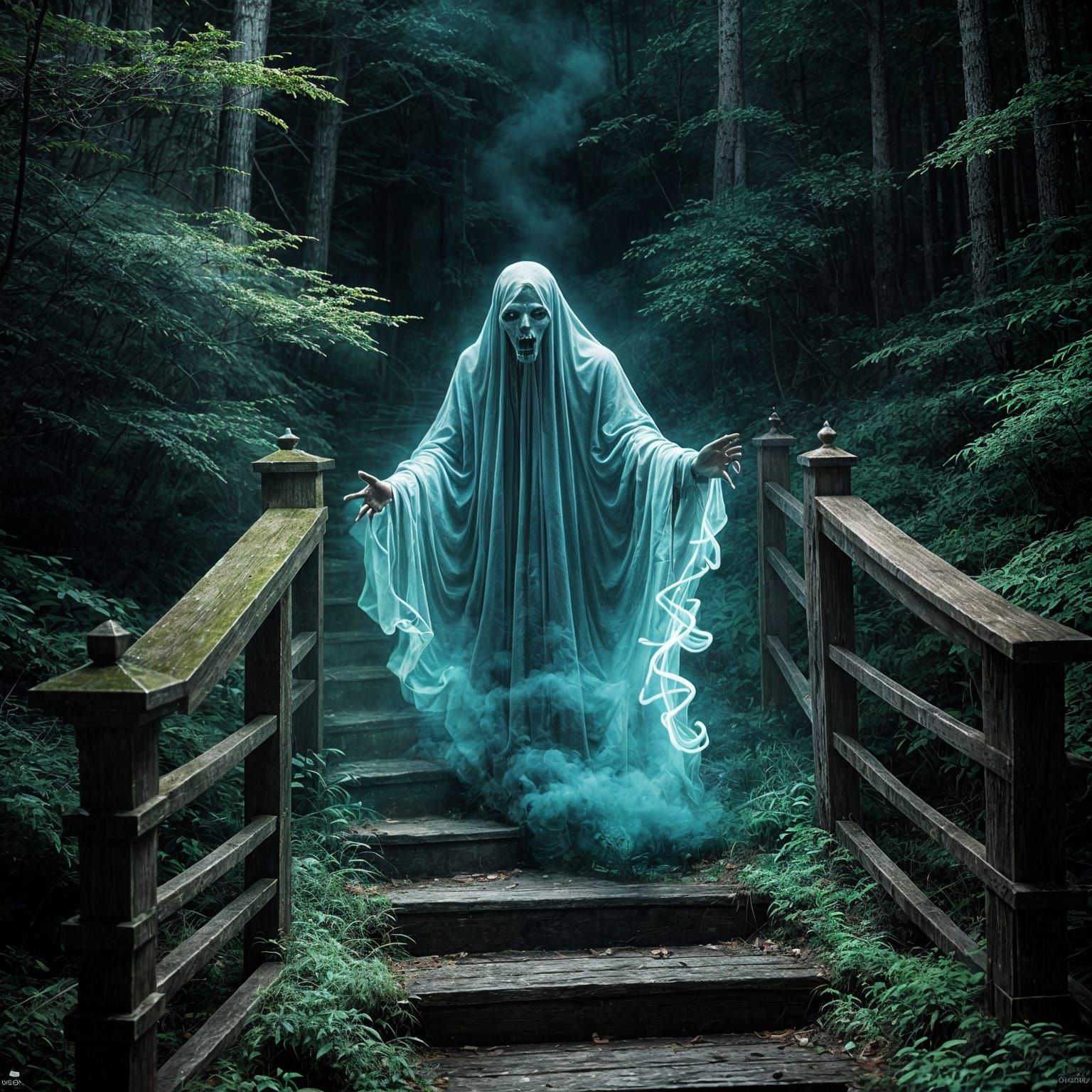 Terrifying Neon Smoke Ghost Descends Staircase