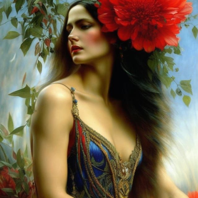 Detailed Woman with Red Backdrop as Digital Art