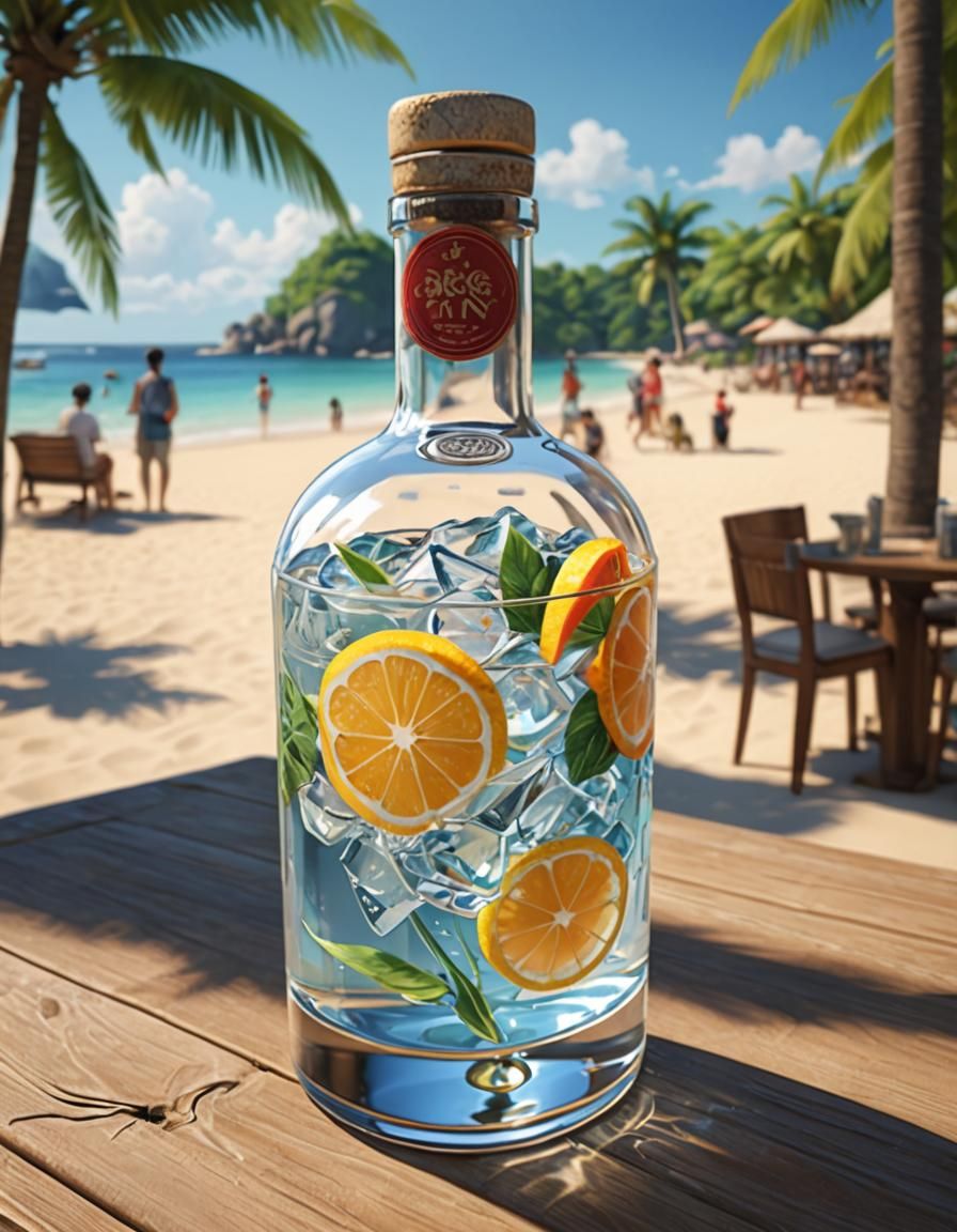 Tropical Beach Cocktail in Anime Style