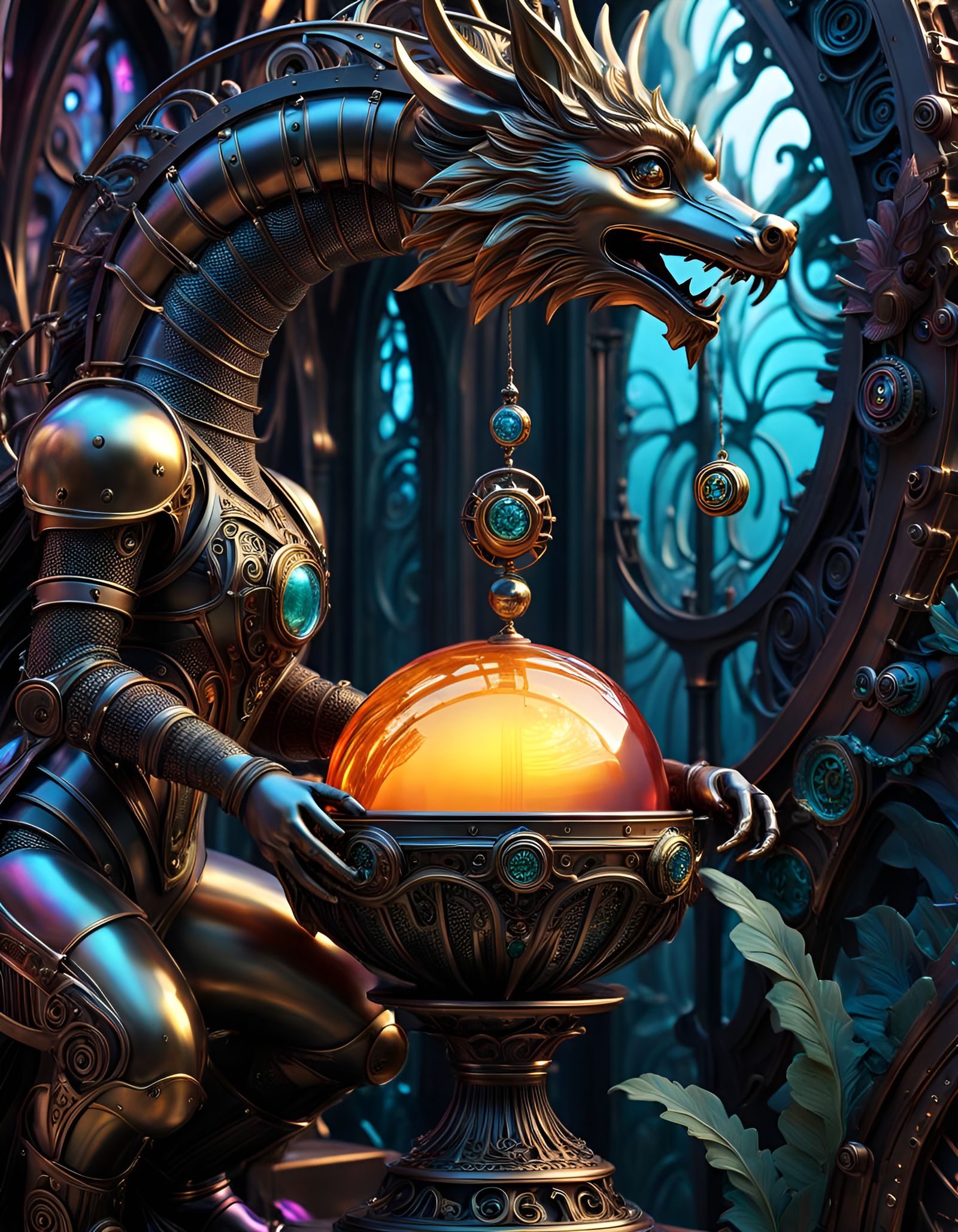 Metallic Sculpture Art in Fantasy Steampunk Style