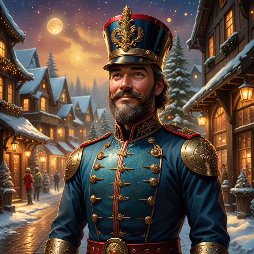 Realistic Anime-Style Wooden Nutcracker Soldier in a Festive...