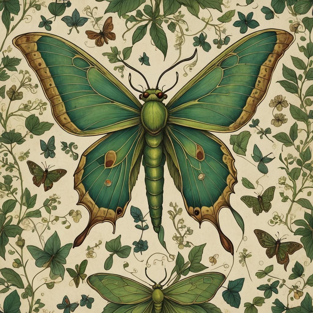Luna Moth in Renaissance Bestiary Style