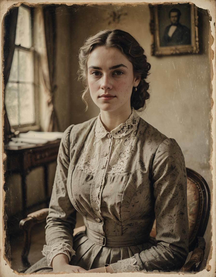 Vintage Portrait of Young Woman in Drawing Room