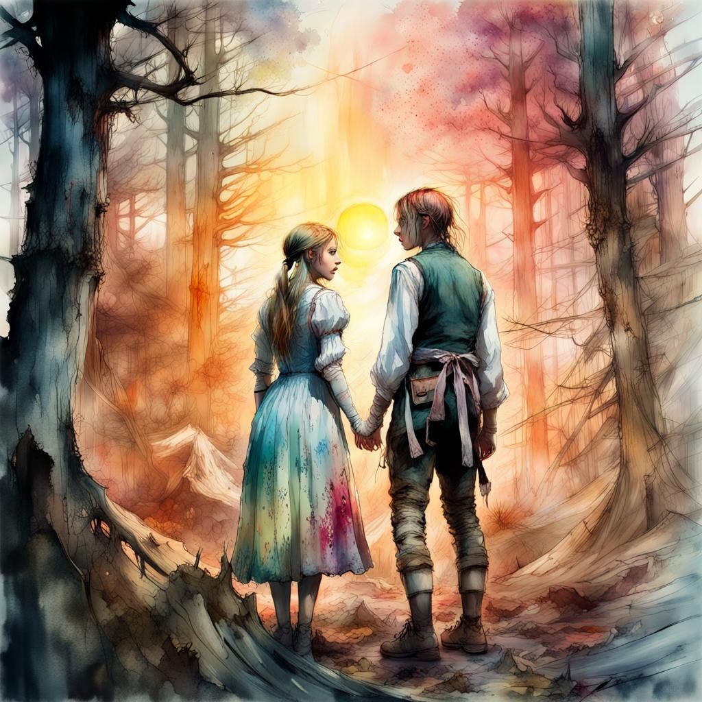 Hansel and Gretel's Victory: A Watercolor Fantasy