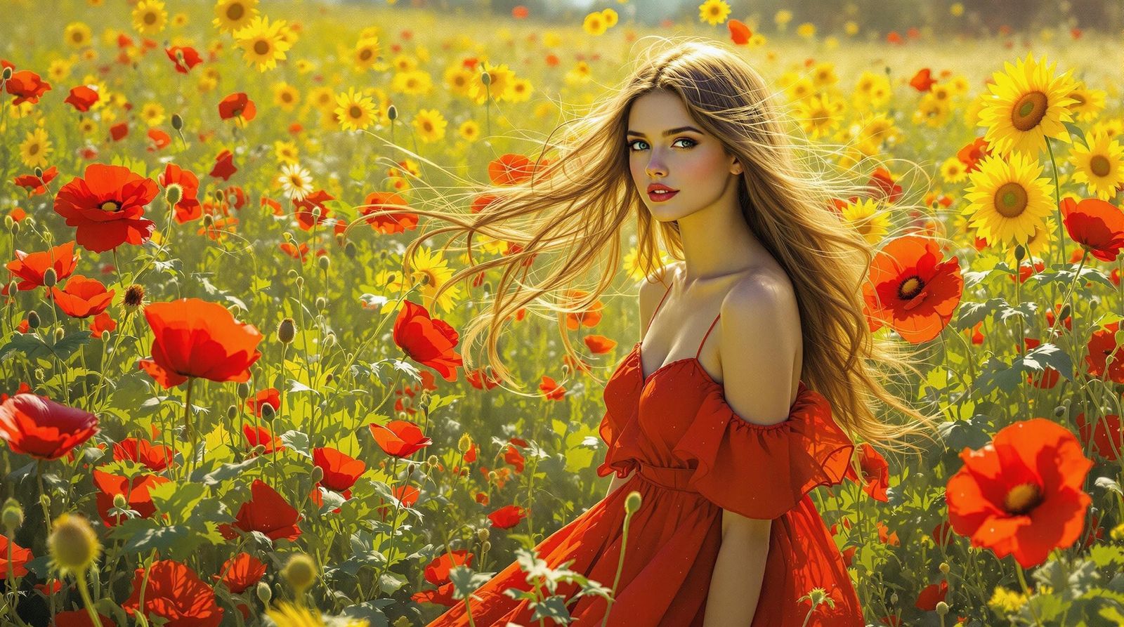 Vibrant Poppy Blooms Amidst a Field of Red