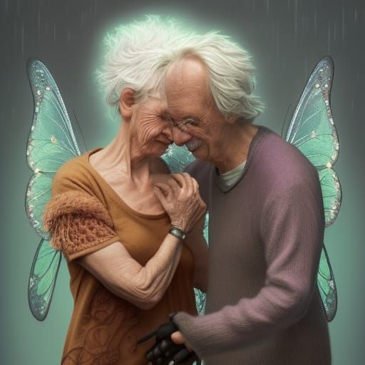Wrinkled Fairy Couple in Hyperrealistic Photo