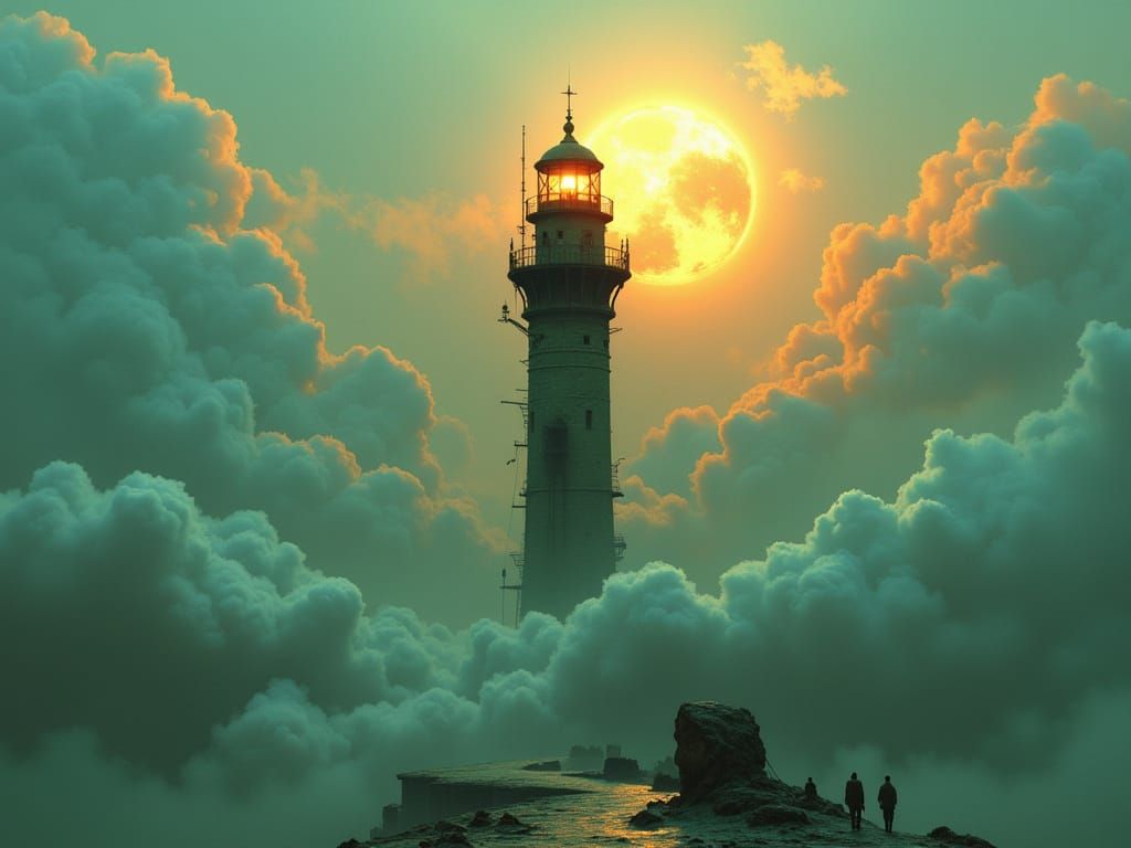 Epic Lighthouse in Clouds, Hyperrealistic and Detailed